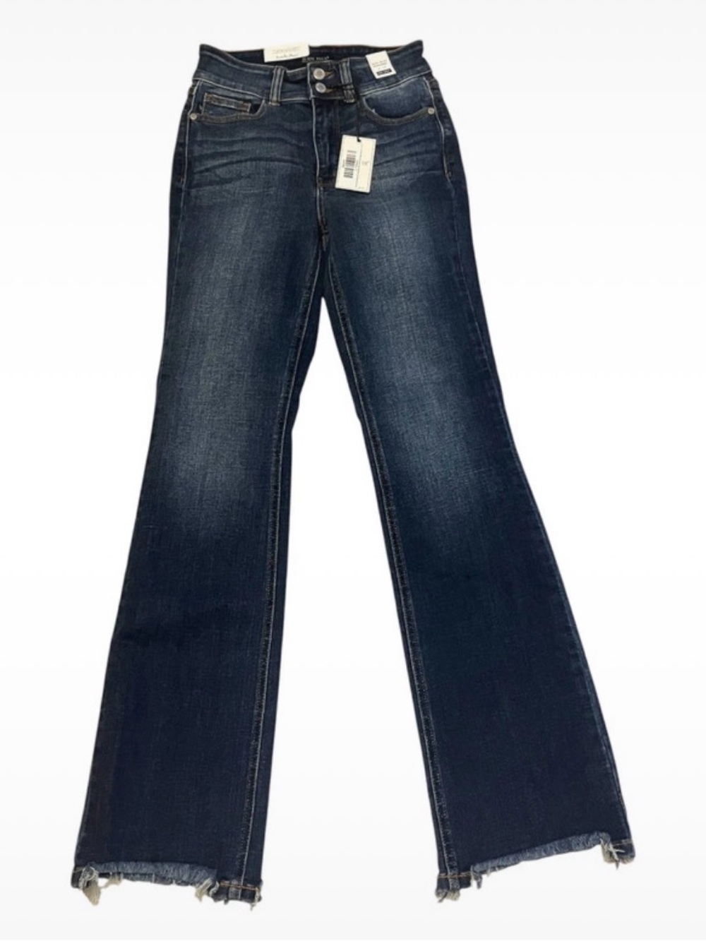 Judy Blue Dark Blue Flare Jeans with Frayed Hem